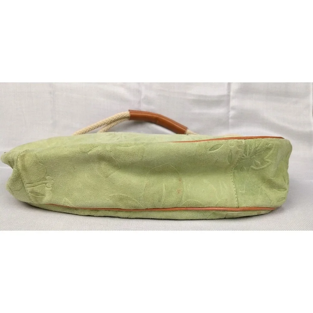 Claudia Firenze Italian Suede Leather Hobo Bag Pale Green Tan Trim Floral Zipper